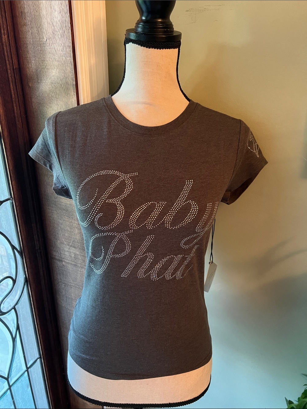 Baby Phat Charcoal Short-Sleeve Rhinestone Logo Tee